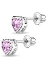 lovely 7mm heart pink cubic zirconia birthstone baby earrings